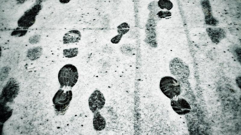 Footprints on a snowy path