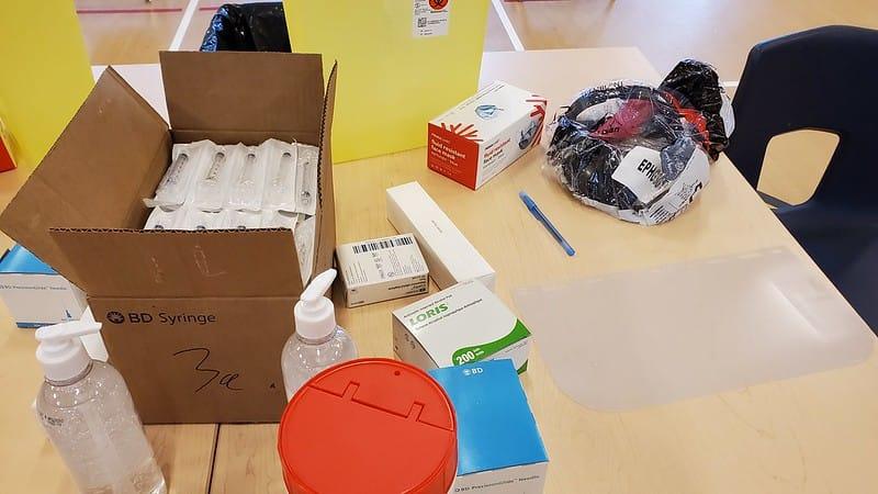 Vaccination kits on table