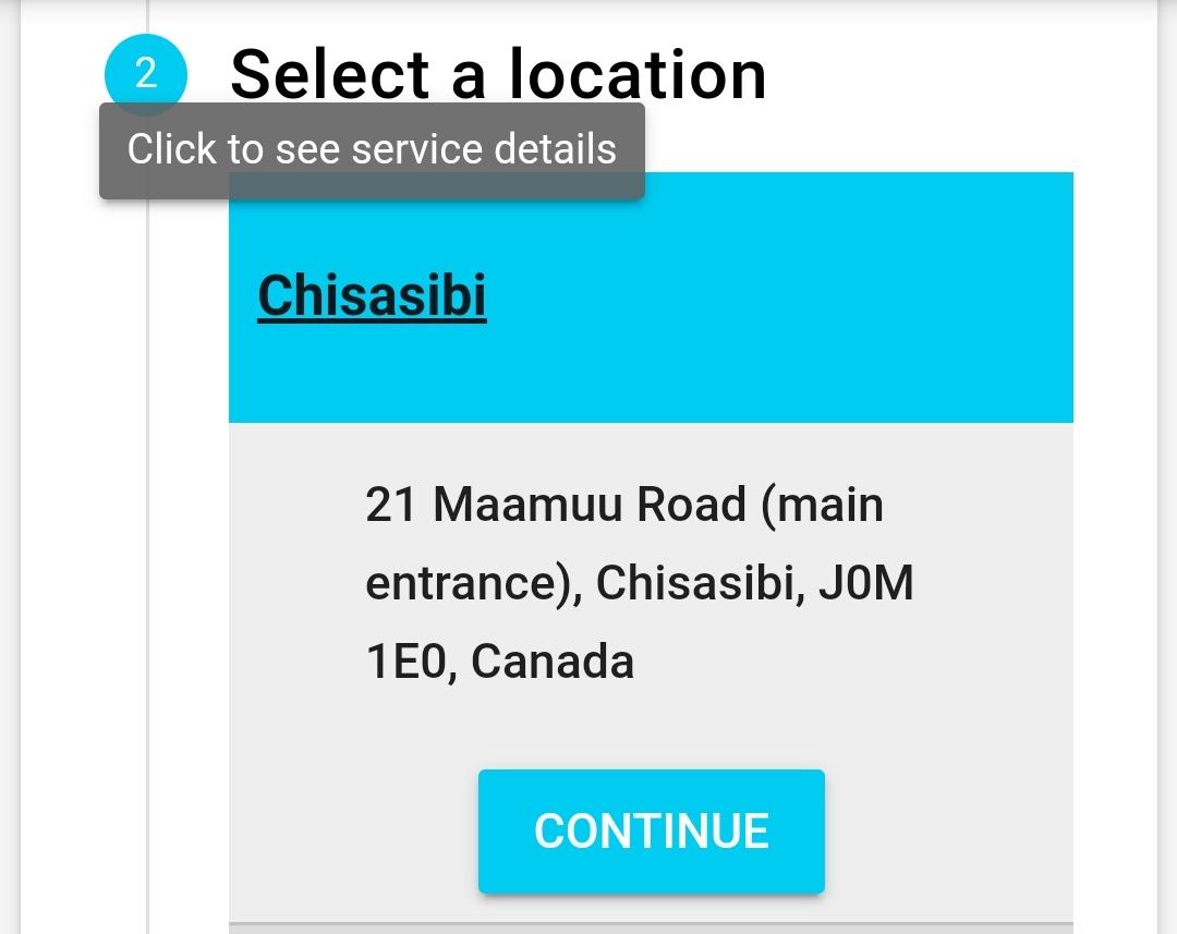 Screenshot showing Chisasibi as the community which is chosen