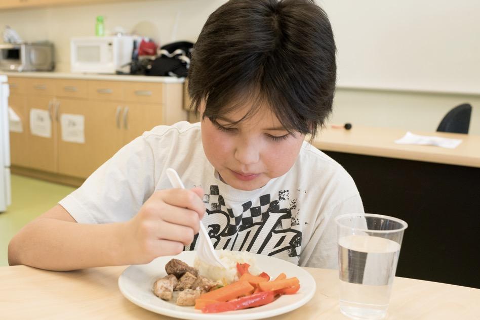 Child eating from a plate of healthy food