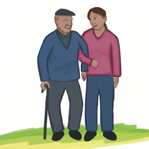 Illustration of an Elder with his daughter