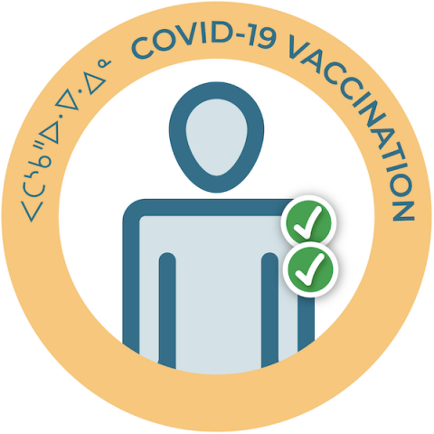 Graphic showing a person with 2 vaccinations against COVID