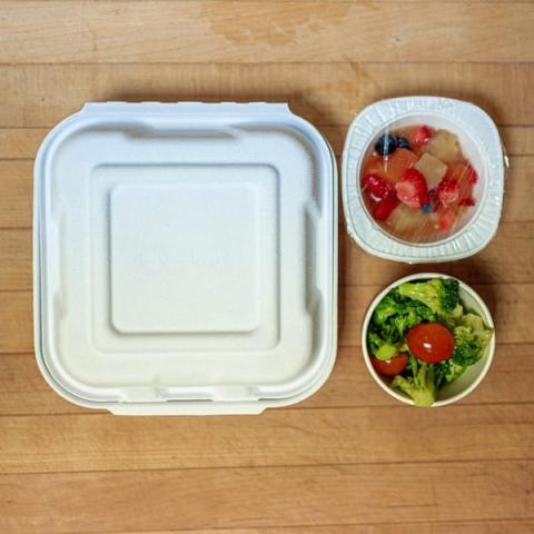Take out meal of fruit salad and green salad