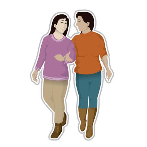 Illustration of 2 women walking and talking