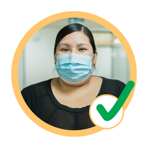 Woman with medical mask check mark
