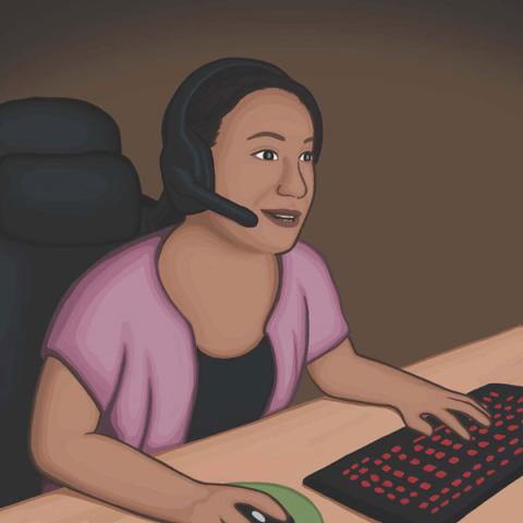 Girl gaming on computer